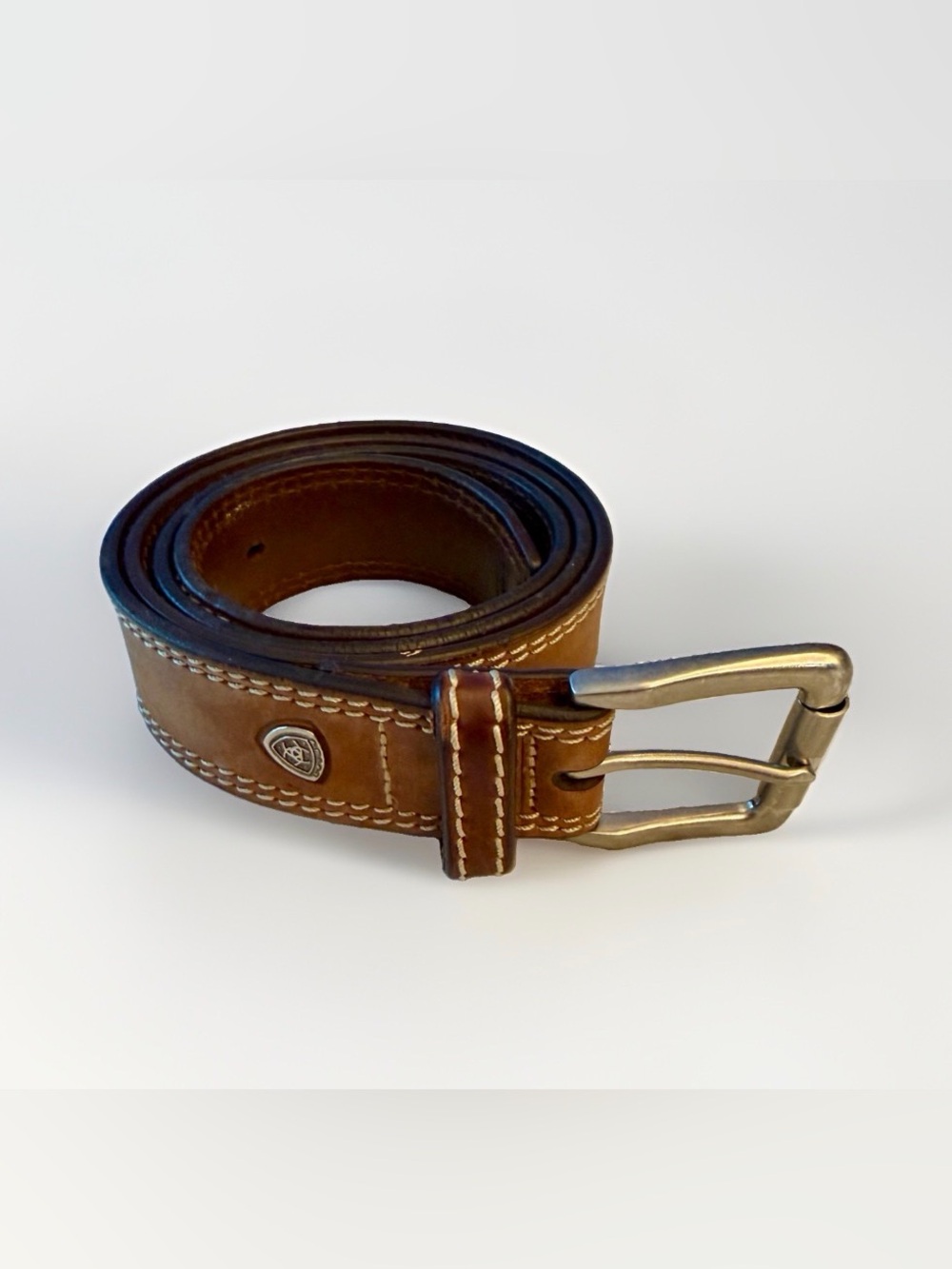 Ariat Mens Belt Sz 40 triple stitch brown genuine leather belt A1037044 NEW